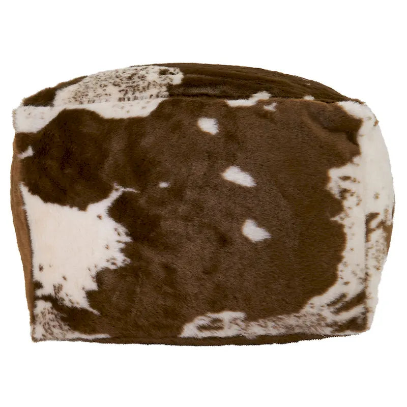 Pouf rotondo in finto pelo di mucca, marrone/nero, 1 posto