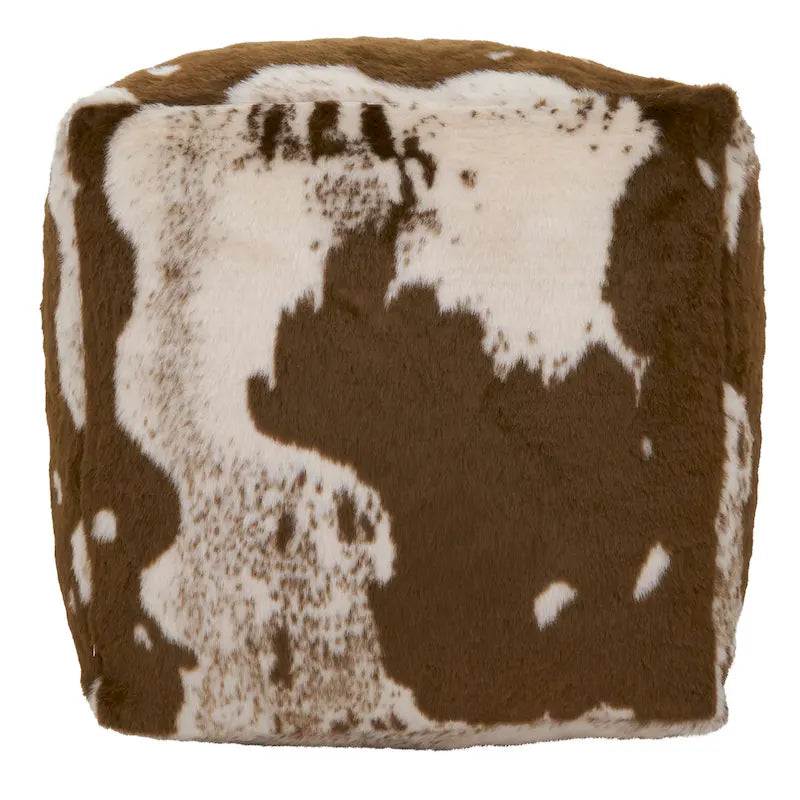 Pouf rotondo in finto pelo di mucca, marrone/nero, 1 posto