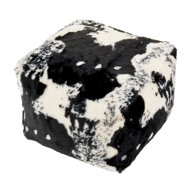 Pouf rotondo in finto pelo di mucca, marrone/nero, 1 posto
