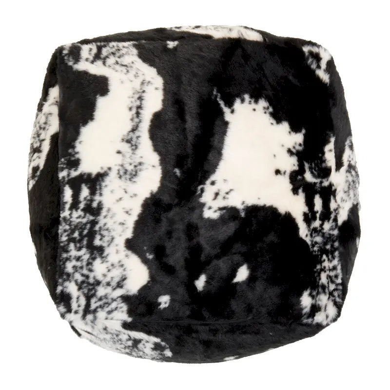 Pouf rotondo in finto pelo di mucca, marrone/nero, 1 posto