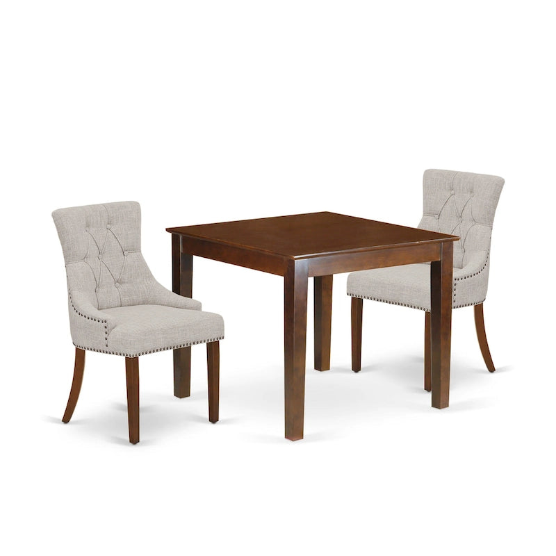 Set tavolo da pranzo rotondo e quadrato lino bianco / mogano, 3 o 5 posti