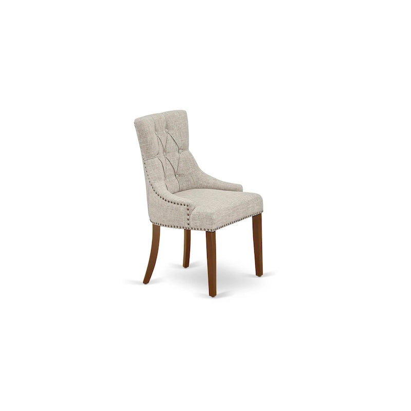 Set tavolo da pranzo rotondo e quadrato lino bianco / mogano, 3 o 5 posti