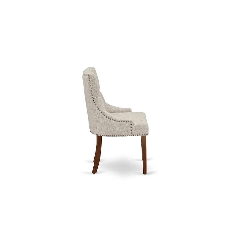 Set tavolo da pranzo rotondo e quadrato lino bianco / mogano, 3 o 5 posti