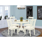 Set tavolo da pranzo rotondo e quadrato lino bianco / mogano, 3 o 5 posti
