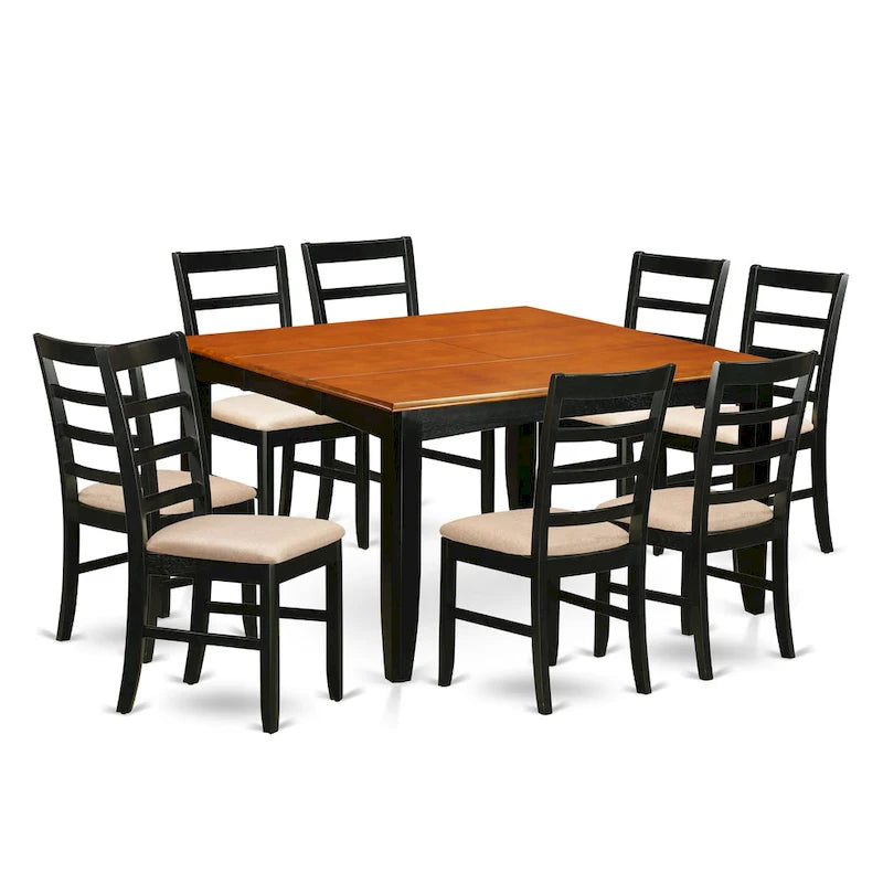 Set da pranzo quadrato con farfalla estraibile Black & Cherry, 9 posti