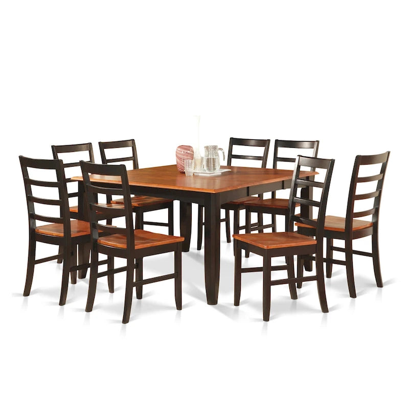 Set da pranzo quadrato con farfalla estraibile Black & Cherry, 9 posti