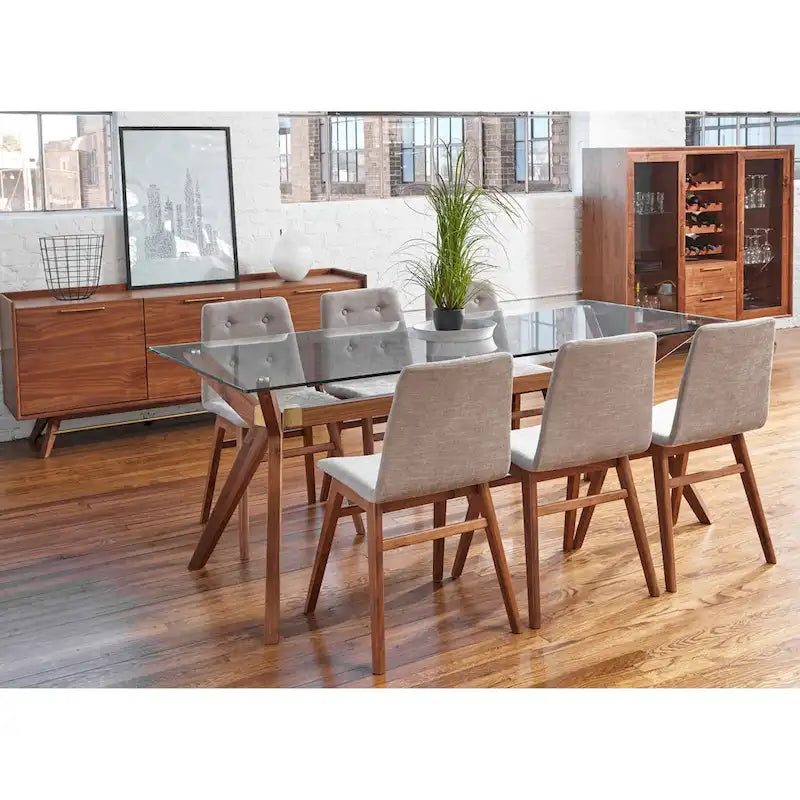Tavolo da pranzo in vetro bianco noce tinto, stile Mid-Century, 6 posti a sedri