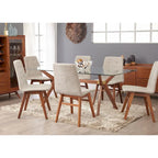 Tavolo da pranzo in vetro bianco noce tinto, stile Mid-Century, 6 posti a sedri