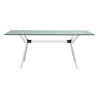 Tavolo da pranzo in vetro bianco noce tinto, stile Mid-Century, 6 posti a sedri