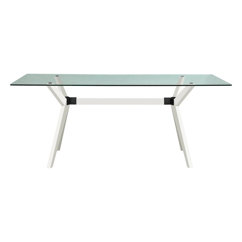 Tavolo da pranzo in vetro bianco noce tinto, stile Mid-Century, 6 posti a sedri