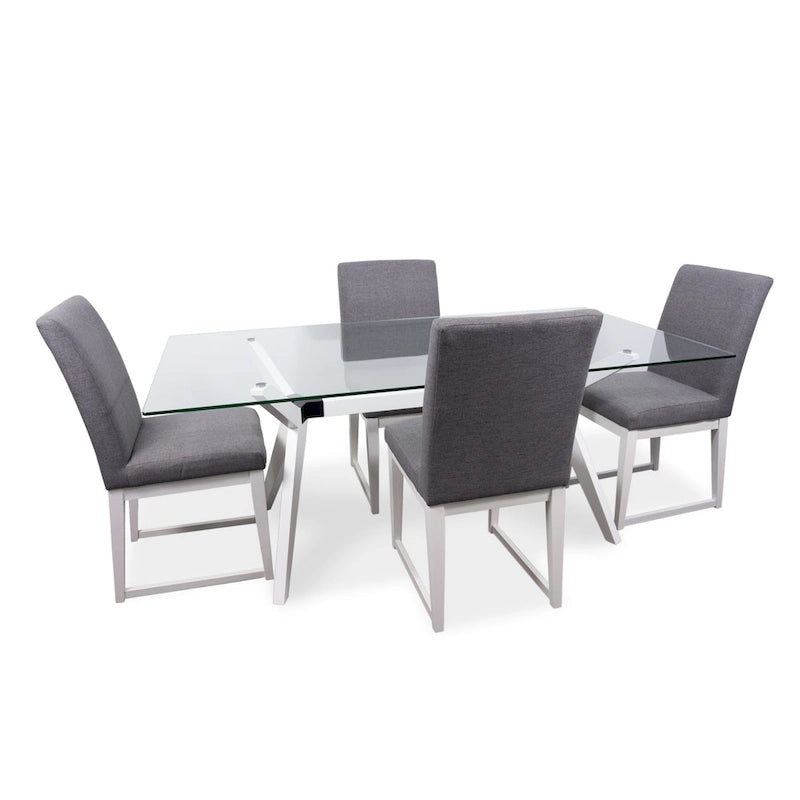 Tavolo da pranzo in vetro bianco noce tinto, stile Mid-Century, 6 posti a sedri