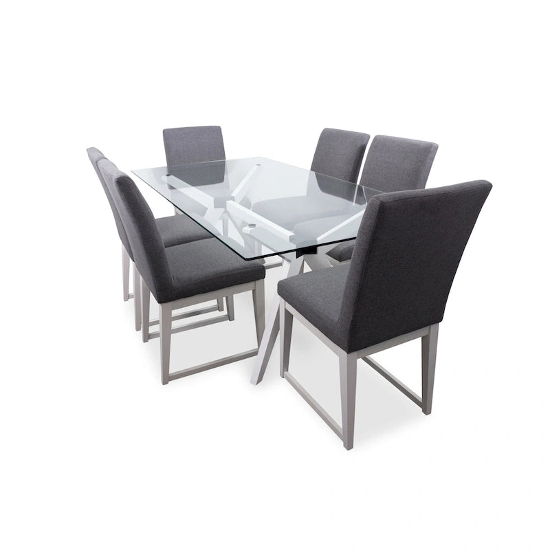 Tavolo da pranzo in vetro bianco noce tinto, stile Mid-Century, 6 posti a sedri