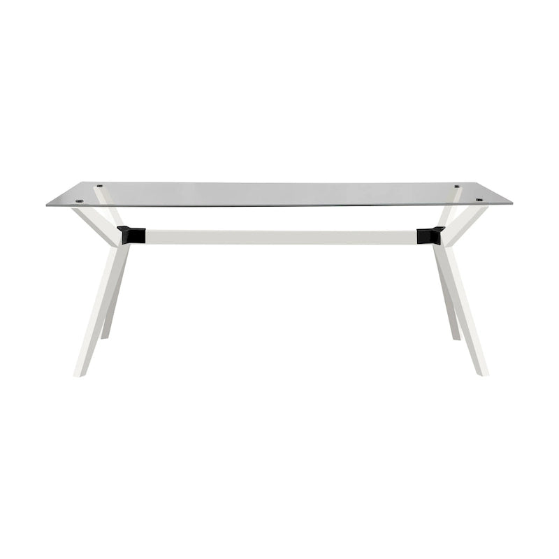 Tavolo da pranzo in vetro bianco noce tinto, stile Mid-Century, 6 posti a sedri