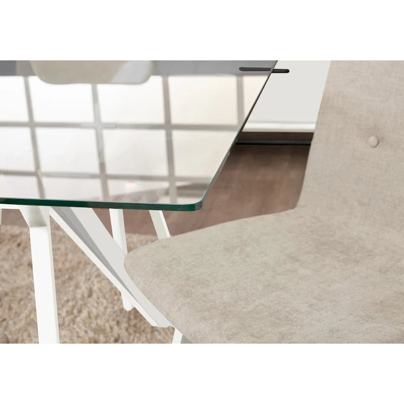 Tavolo da pranzo in vetro bianco noce tinto, stile Mid-Century, 6 posti a sedri
