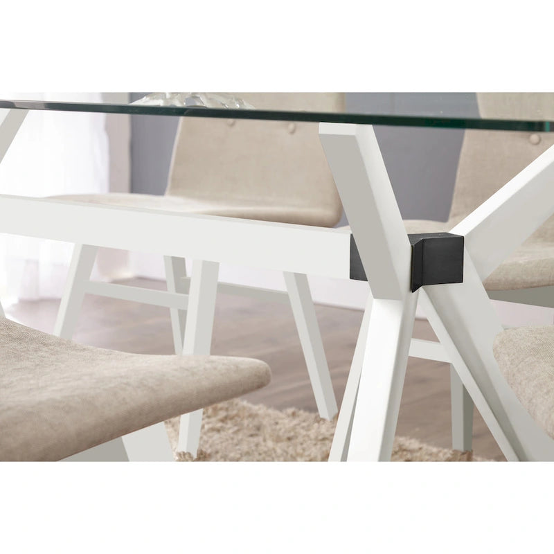 Tavolo da pranzo in vetro bianco noce tinto, stile Mid-Century, 6 posti a sedri
