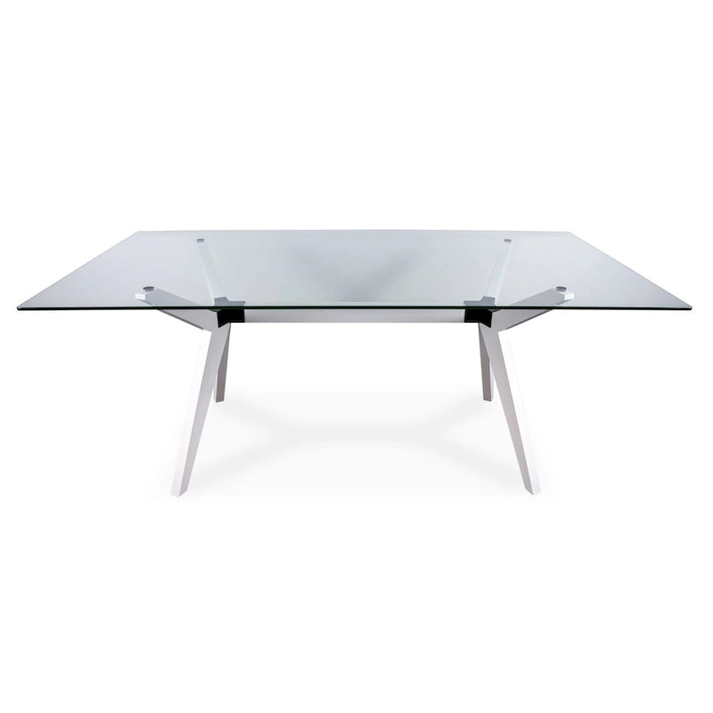 Tavolo da pranzo in vetro bianco noce tinto, stile Mid-Century, 6 posti a sedri