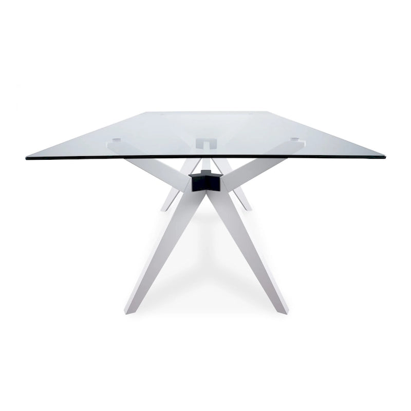 Tavolo da pranzo in vetro bianco noce tinto, stile Mid-Century, 6 posti a sedri