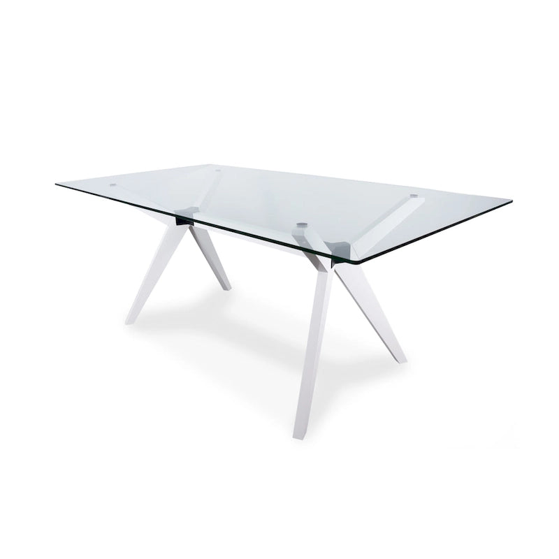 Tavolo da pranzo in vetro bianco noce tinto, stile Mid-Century, 6 posti a sedri