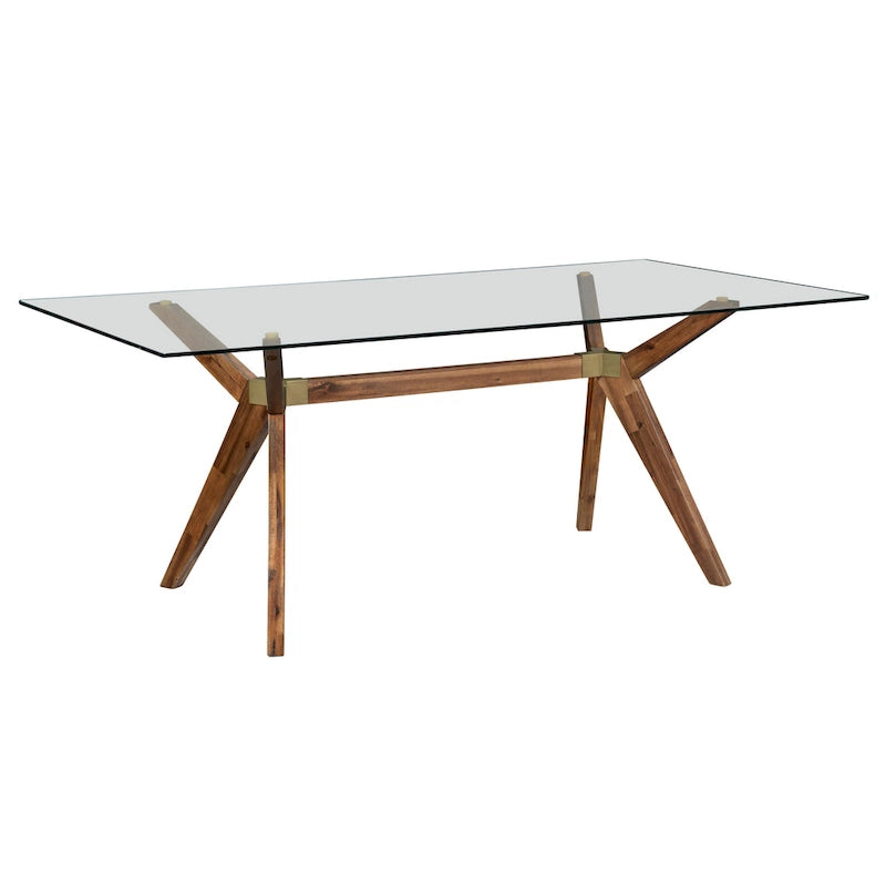 Tavolo da pranzo in vetro bianco noce tinto, stile Mid-Century, 6 posti a sedri