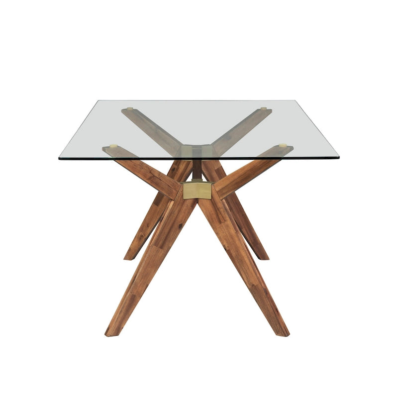 Tavolo da pranzo in vetro bianco noce tinto, stile Mid-Century, 6 posti a sedri