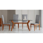 Tavolo da pranzo in vetro bianco noce tinto, stile Mid-Century, 6 posti a sedri