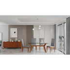 Tavolo da pranzo in vetro bianco noce tinto, stile Mid-Century, 6 posti a sedri