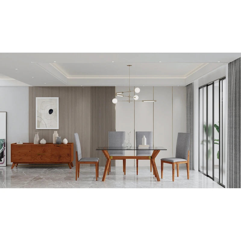 Tavolo da pranzo in vetro bianco noce tinto, stile Mid-Century, 6 posti a sedri