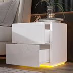 Comodino bianco/marrone lucido con LED e 2 cassetti