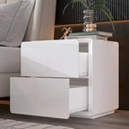 Comodino bianco/marrone lucido con LED e 2 cassetti