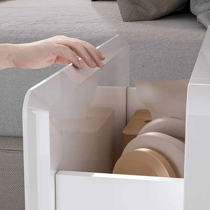Comodino bianco/marrone lucido con LED e 2 cassetti