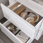 Comodino bianco/marrone lucido con LED e 2 cassetti
