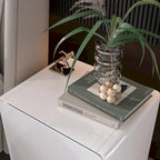 Comodino bianco/marrone lucido con LED e 2 cassetti