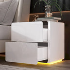 Comodino bianco/marrone lucido con LED e 2 cassetti