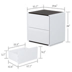 Comodino bianco/marrone lucido con LED e 2 cassetti