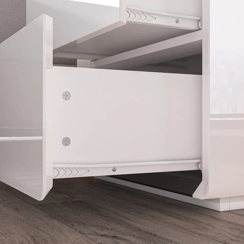 Comodino bianco/marrone lucido con LED e 2 cassetti