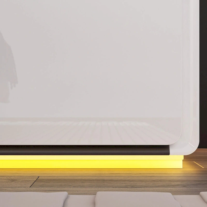 Comodino bianco/marrone lucido con LED e 2 cassetti