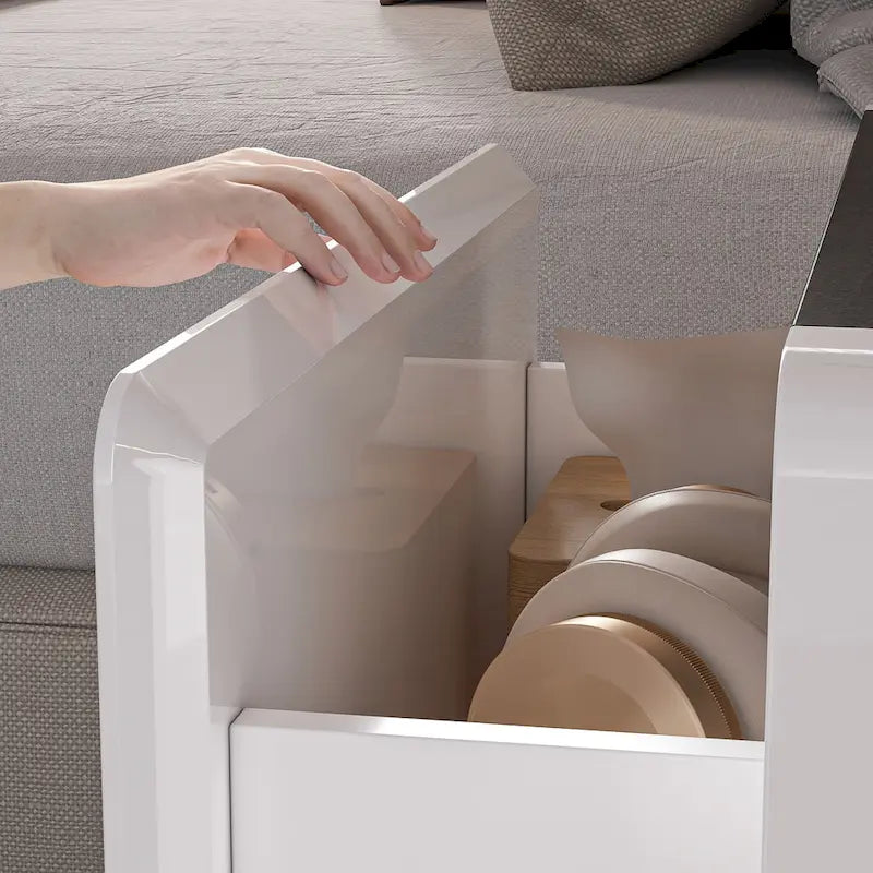 Comodino bianco/marrone lucido con LED e 2 cassetti