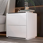 Comodino bianco/marrone lucido con LED e 2 cassetti