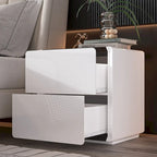Comodino bianco/marrone lucido con LED e 2 cassetti
