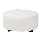 Pouf rotondo in bouclé color avorio, stile contemporaneo, seduta singola