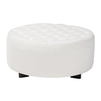 Pouf rotondo in bouclé color avorio, stile contemporaneo, seduta singola