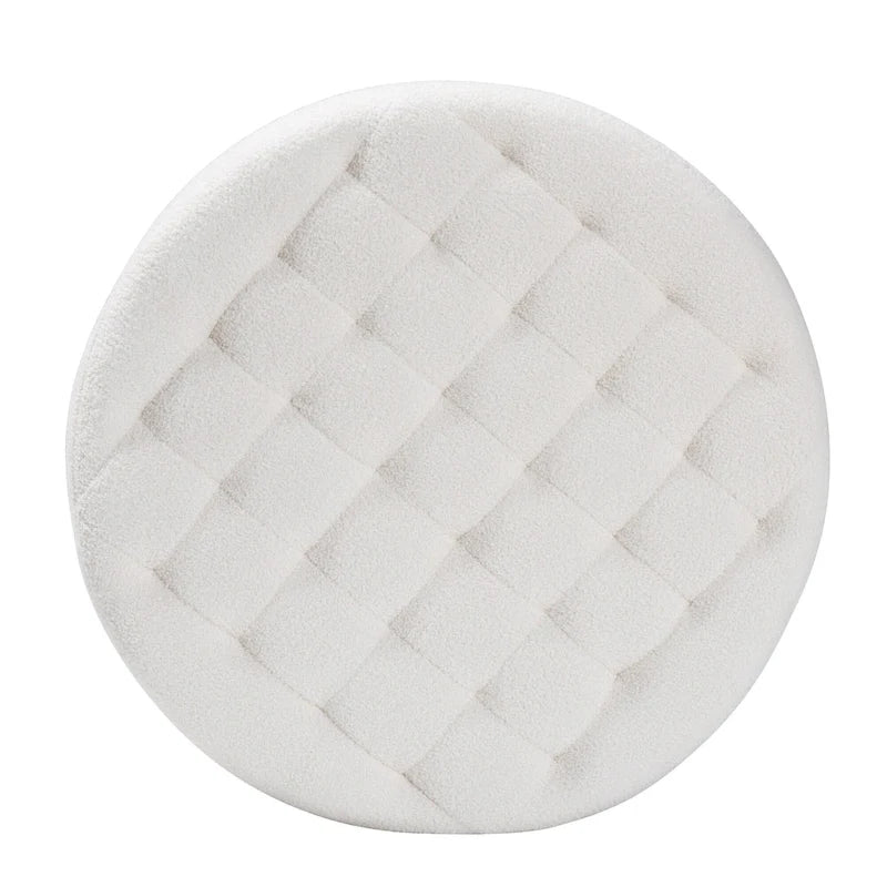 Pouf rotondo in bouclé color avorio, stile contemporaneo, seduta singola
