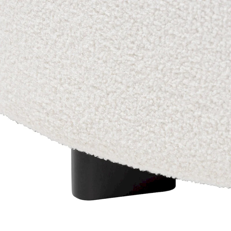 Pouf rotondo in bouclé color avorio, stile contemporaneo, seduta singola