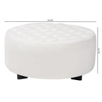 Pouf rotondo in bouclé color avorio, stile contemporaneo, seduta singola