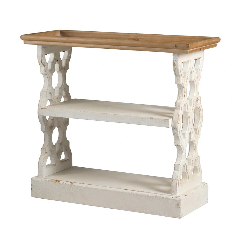 Consolle a 3 ripiani marrone e bianco, stile rustico, piano in legno