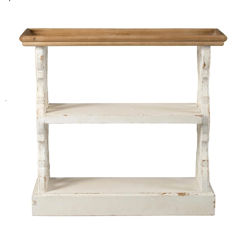 Consolle a 3 ripiani marrone e bianco, stile rustico, piano in legno