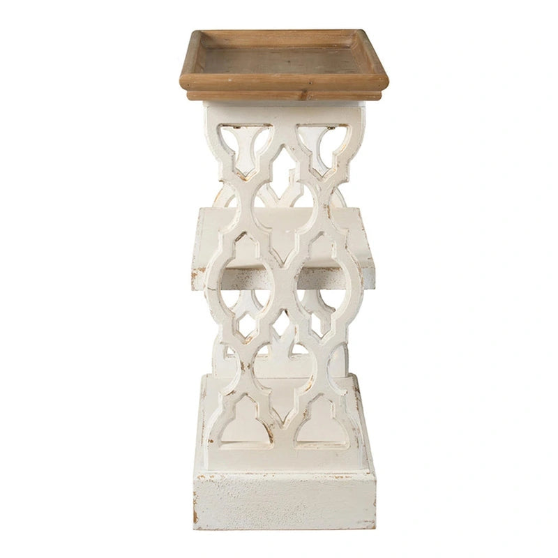 Consolle a 3 ripiani marrone e bianco, stile rustico, piano in legno