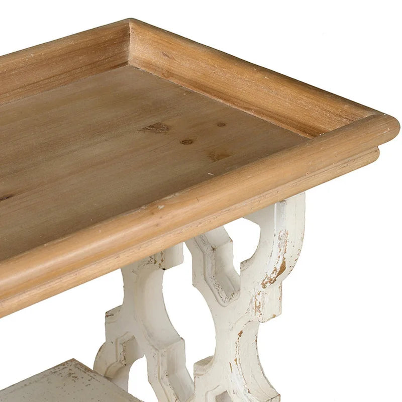 Consolle a 3 ripiani marrone e bianco, stile rustico, piano in legno