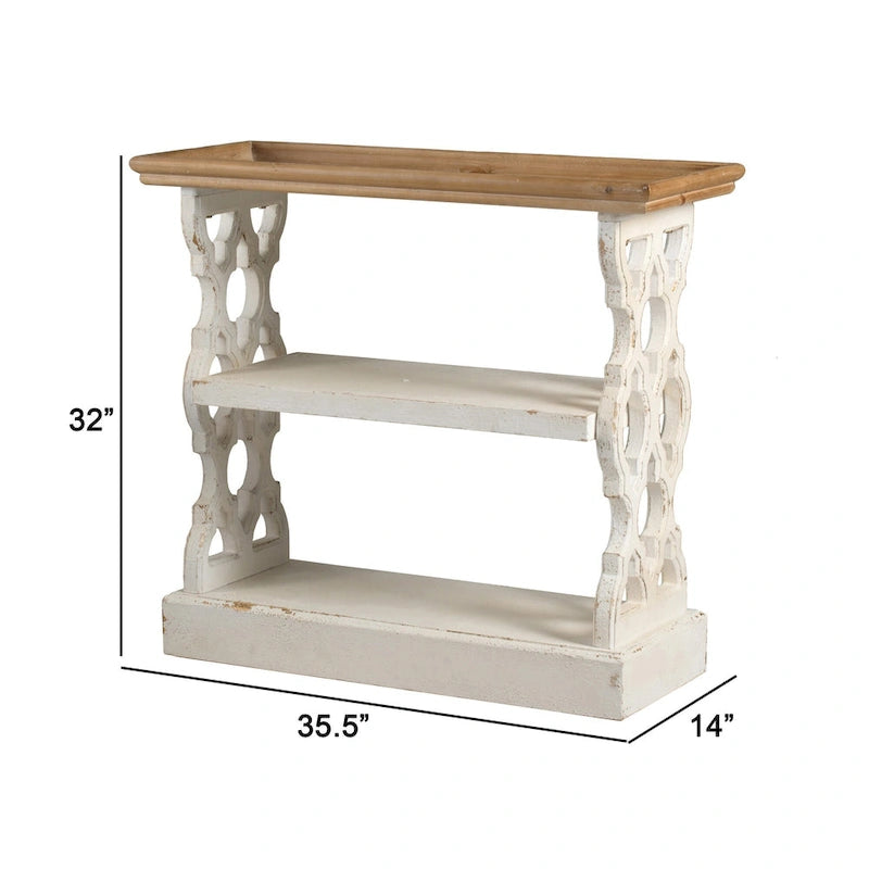 Consolle a 3 ripiani marrone e bianco, stile rustico, piano in legno
