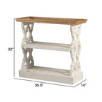 Consolle a 3 ripiani marrone e bianco, stile rustico, piano in legno